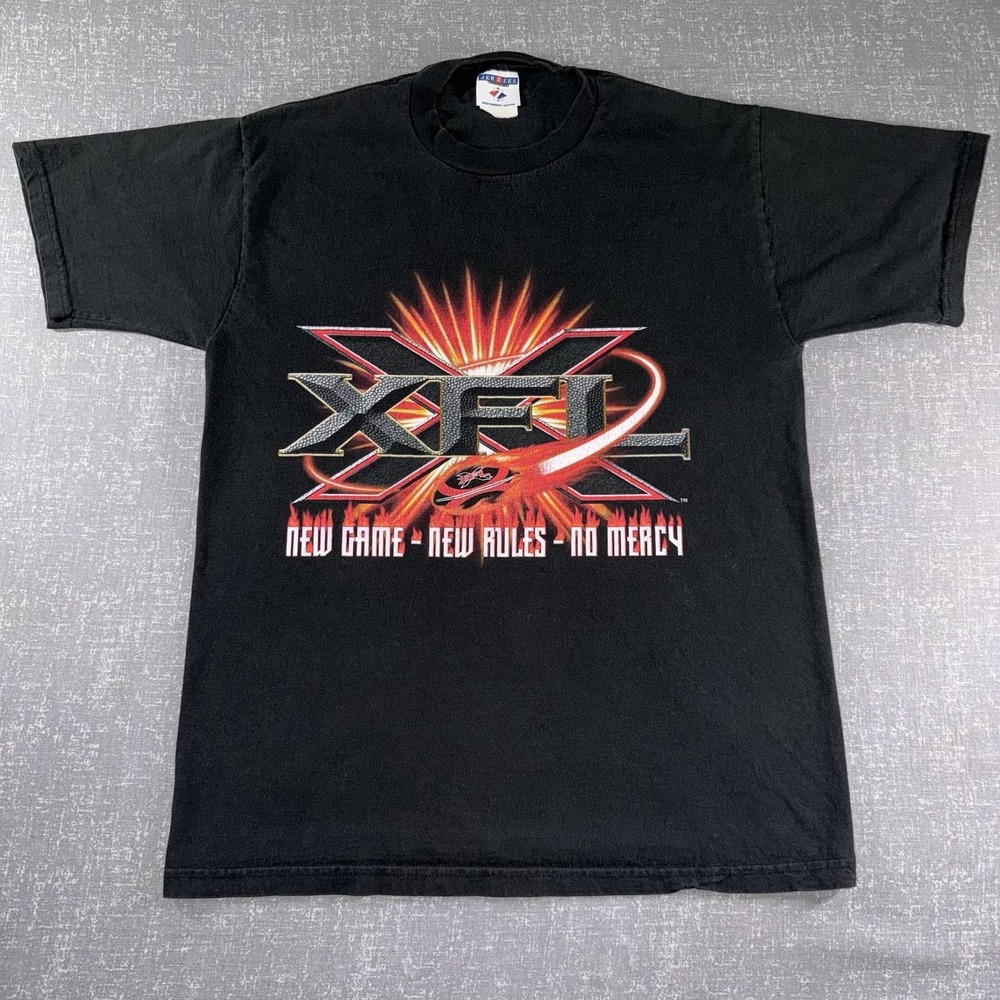 Vintage XFL Shirt Mens Medium Black Football Jerzees Graphic Tee 2001 Inaugural